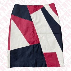 Faux Leather Pencil Skirt Red Black Geometric Punk Goth New Wave Y2K Size 10